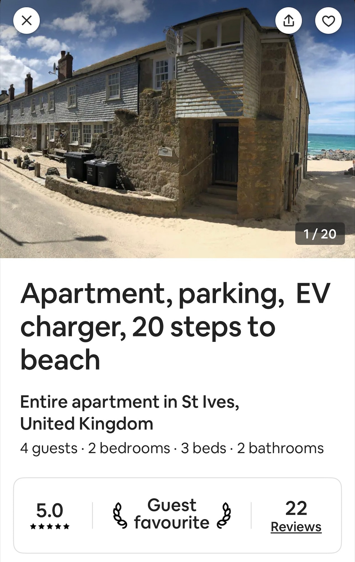 公寓，停车场电动汽车，距离Porthmeor海滩20步之遥