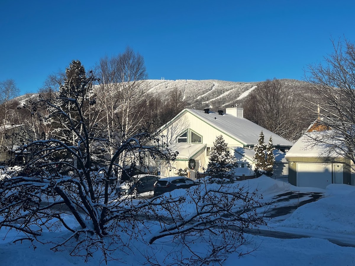 Chalet Mont Sainte Anne avec vue et foyer au bois