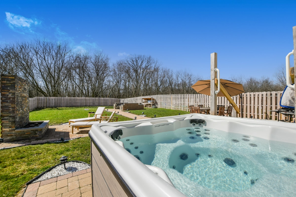 Waterfall + Fire Pit + Hot Tub Home Theater & More