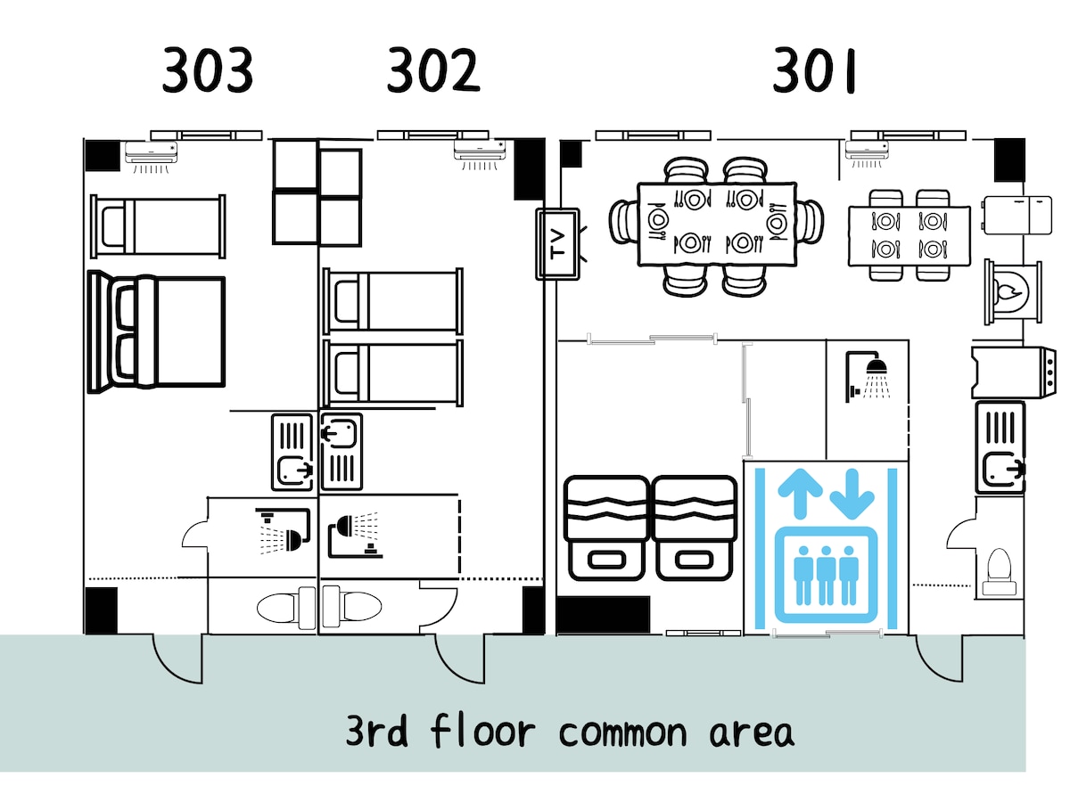 TBD 3階/1LDK＋3寝室/和モダンで素敵な和寝室/最大7名/エレベーター有り/北24条駅歩4分