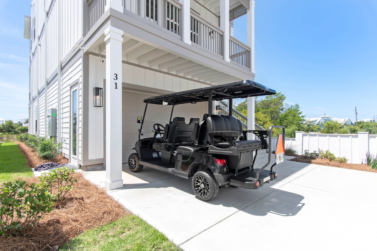 New! 30A w Rooftop Hot Tub w Gulf View, Golf Cart!