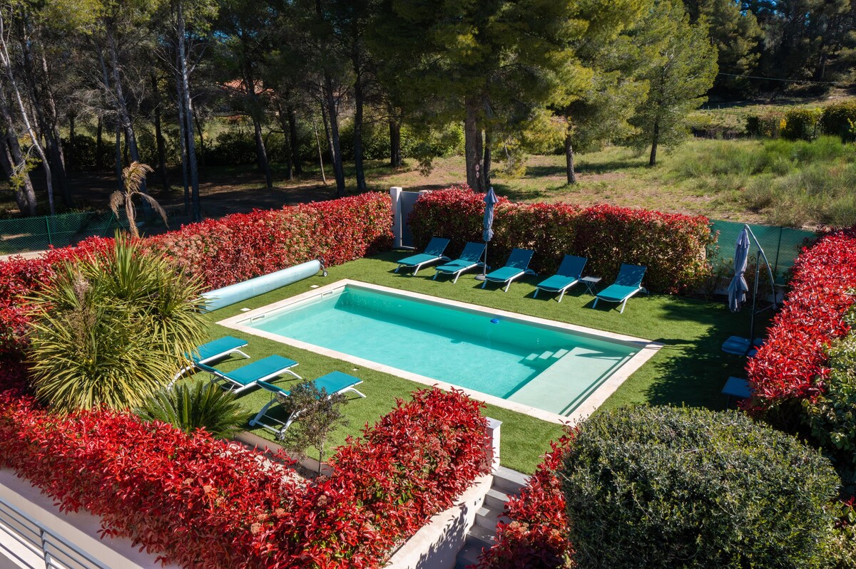 Le Castellet的新别墅和游泳池。景观非常好