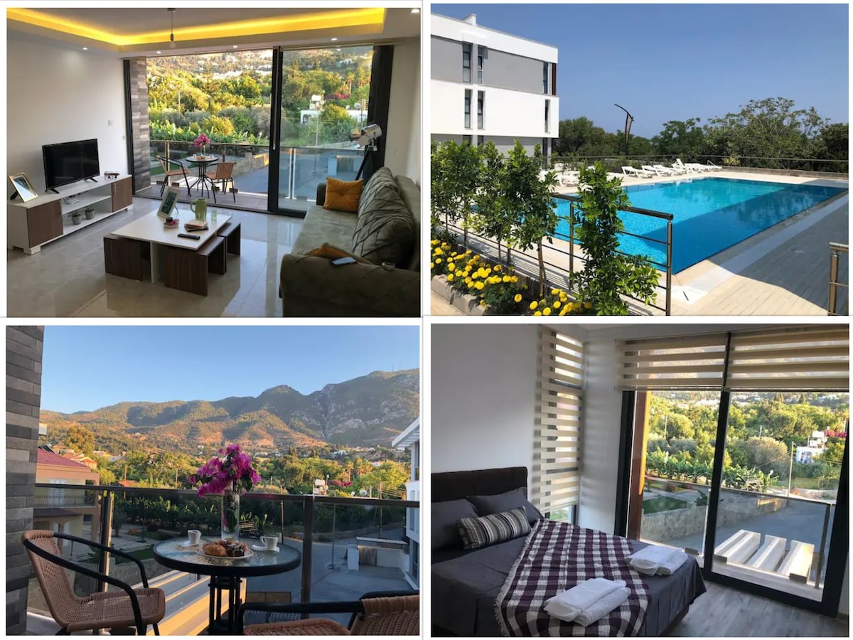 豪华公寓，绝佳景观-露台-泳池Lapta Kyrenia