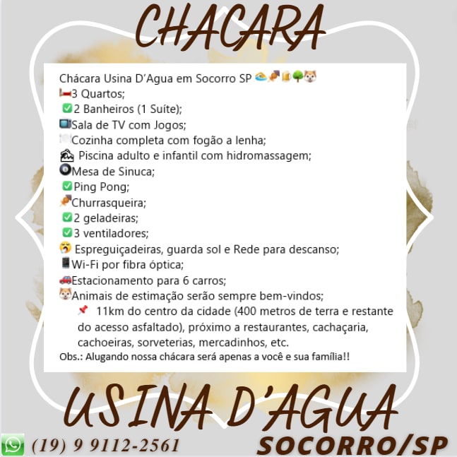 Chácara Usina D'Agua-Socorro/SP