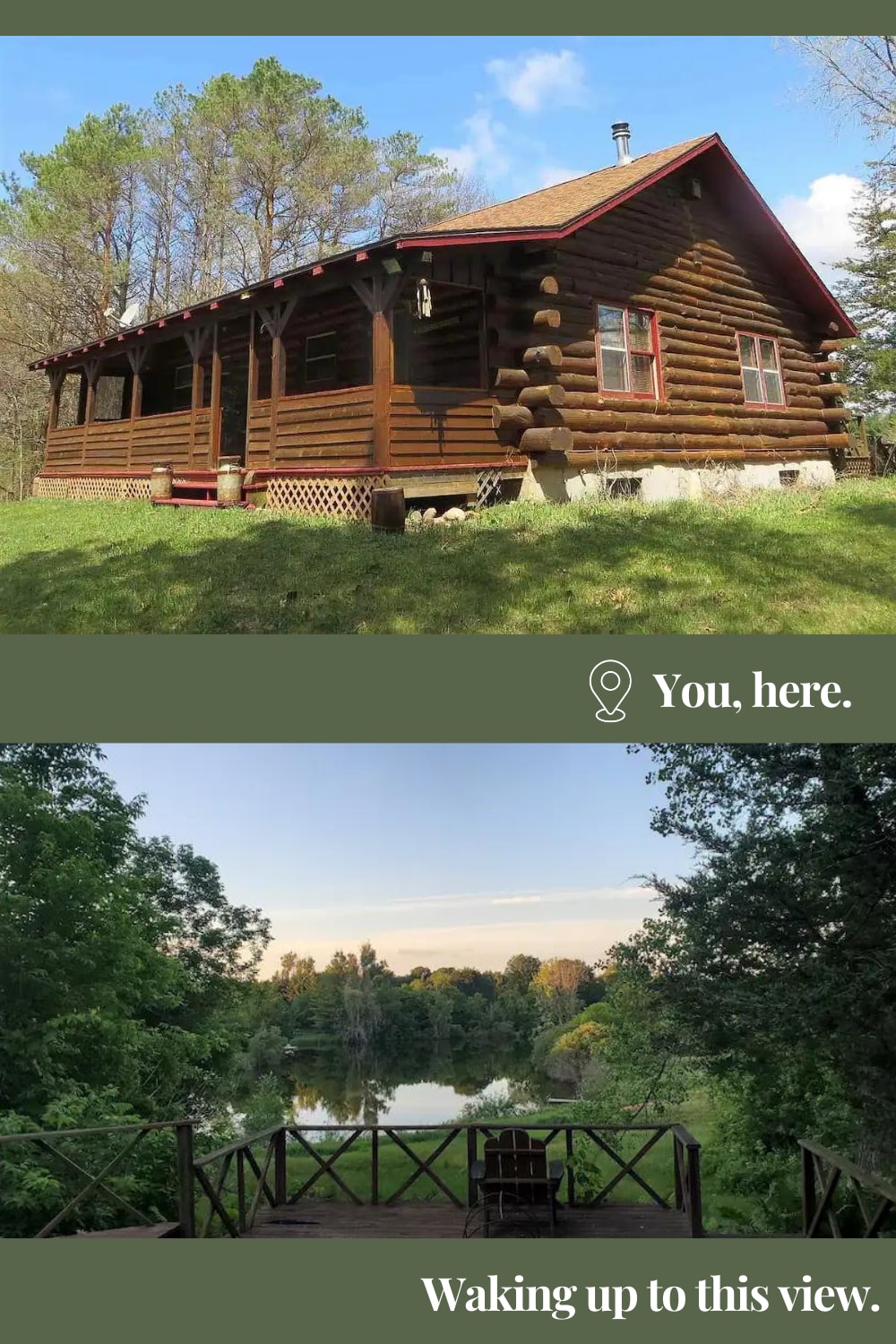 Rustic Log Cabin on private lake. Dog friendly.