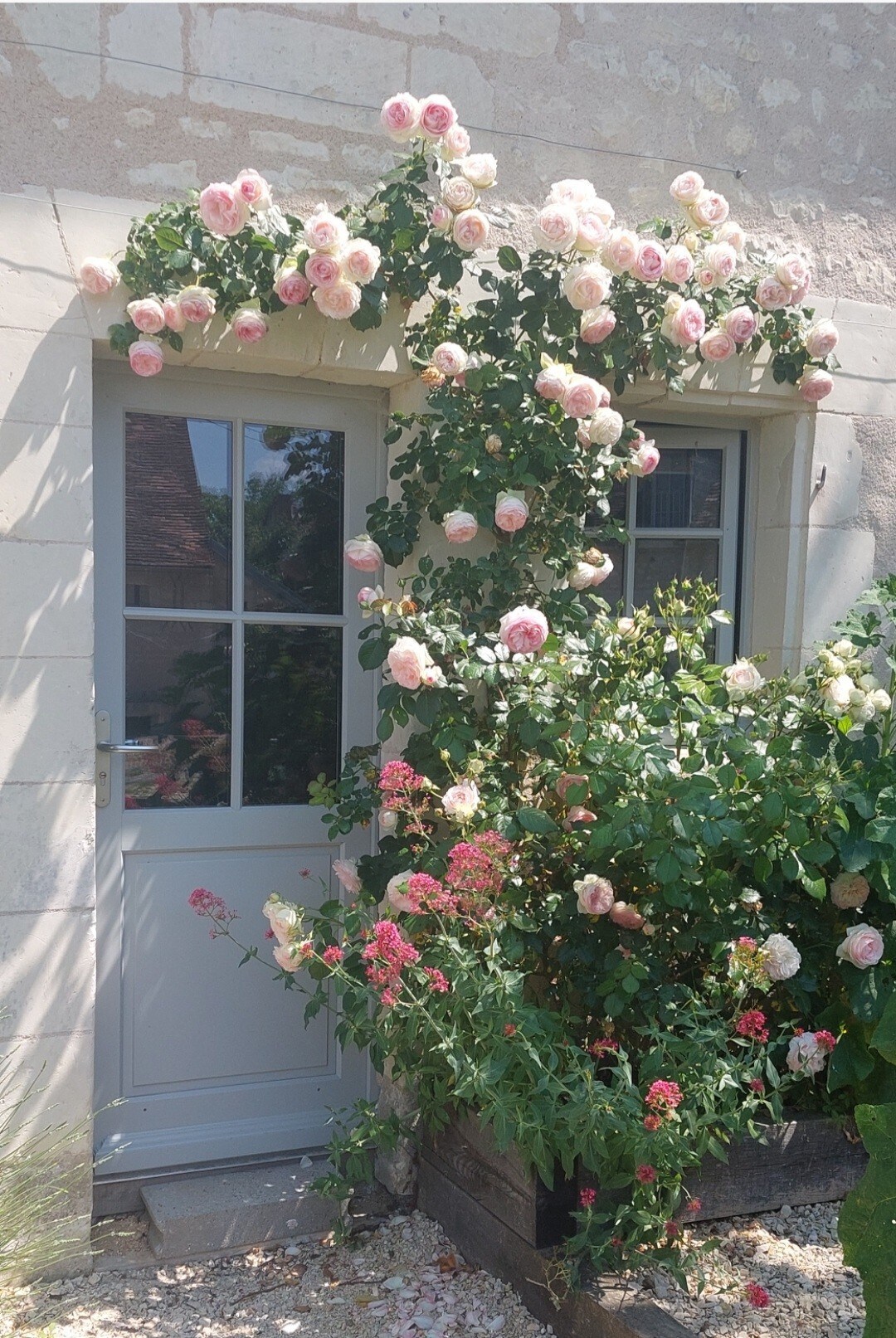 Antre ouvert dans un hameau fleuri.