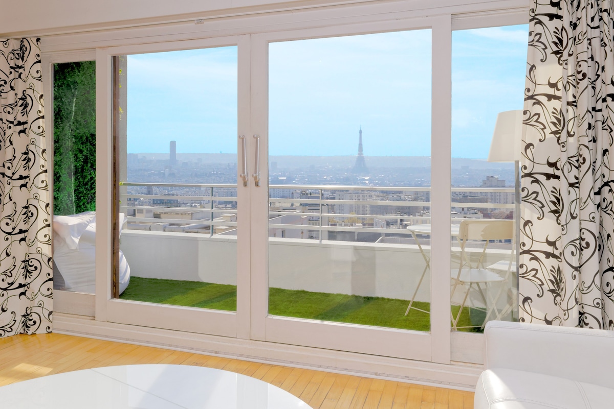 Large apartment with stunning view of Eiffel Tower