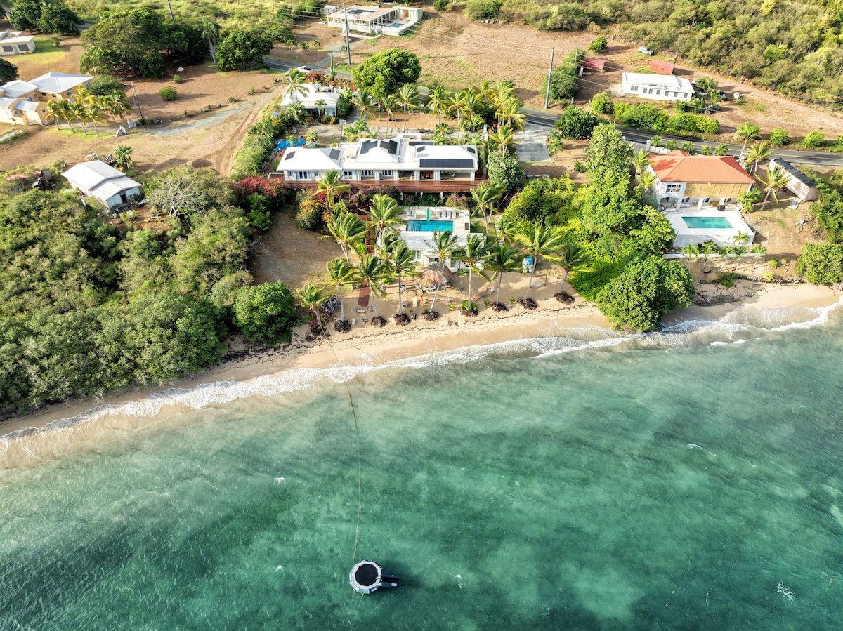 True beachfront villa.