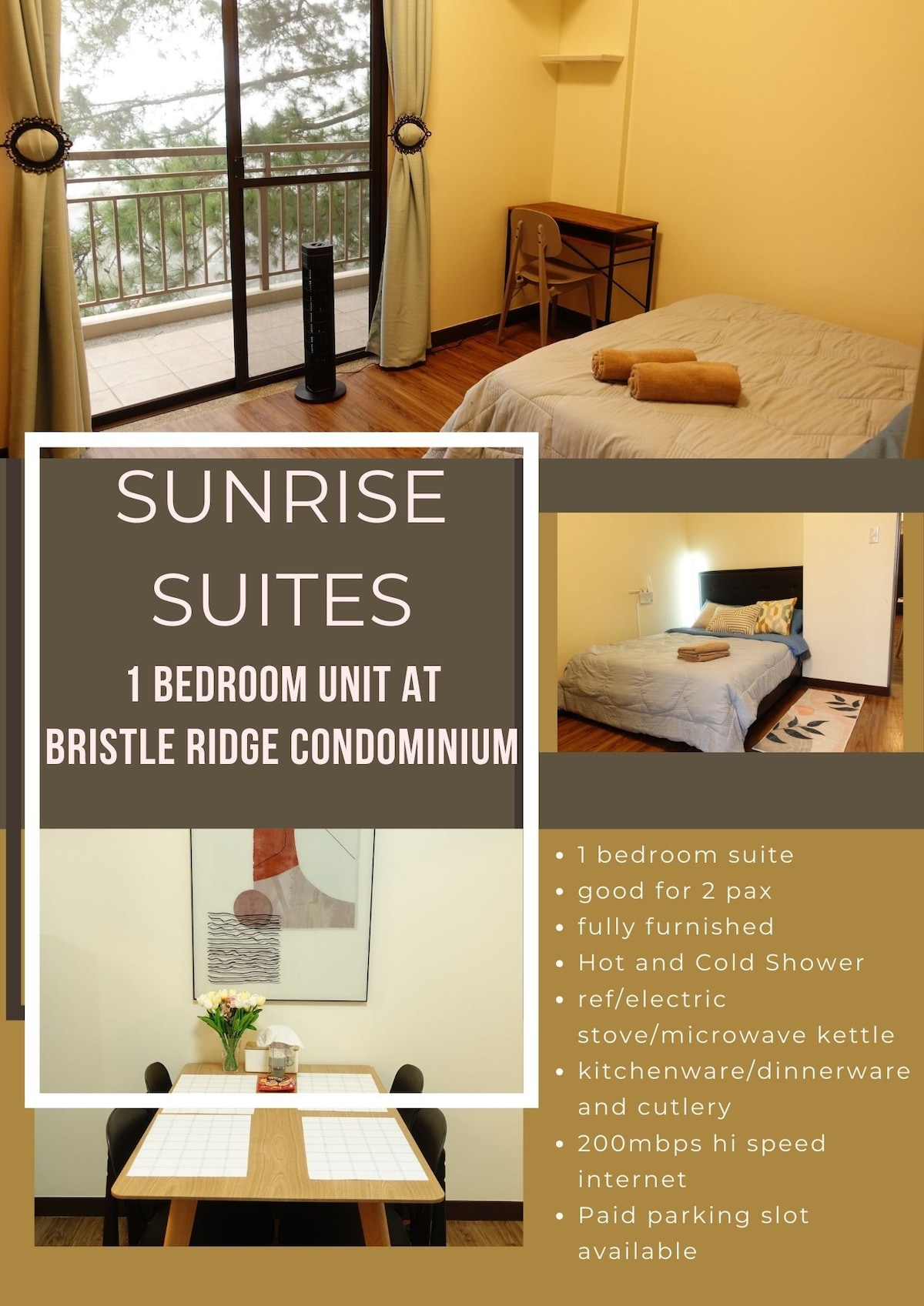 Sunrise Suite: 1 BR unit at Bristle Ridge, Baguio