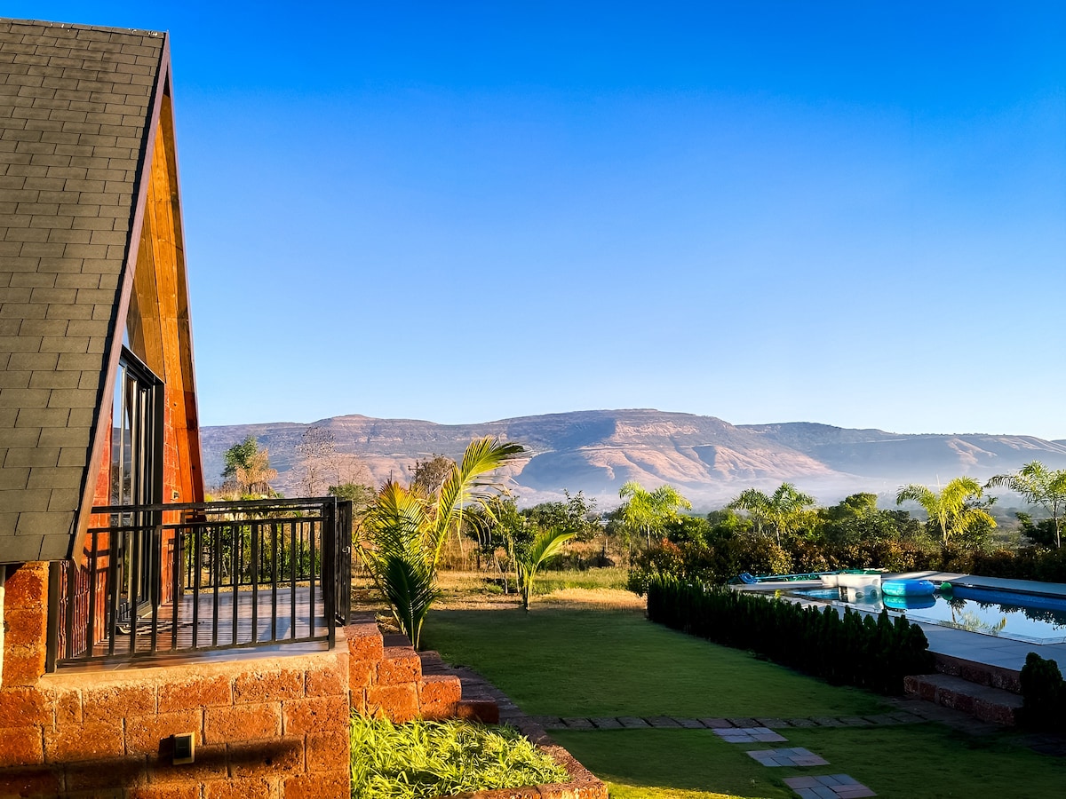 A-Frame Haven: Poolside Bliss, Mountain Views!