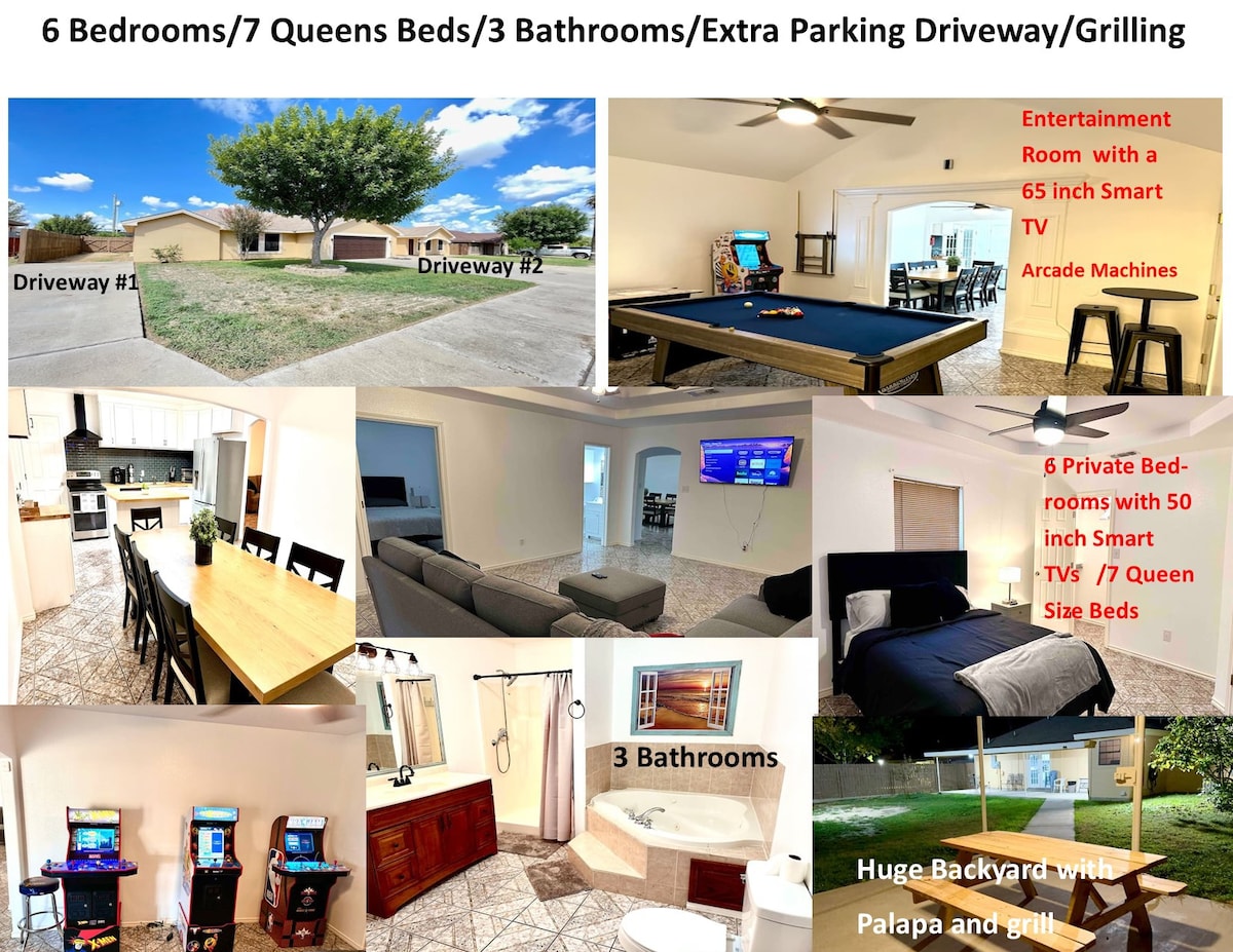7 Beds/3Bath/Parking/Pooltable/Arcade/Palapa