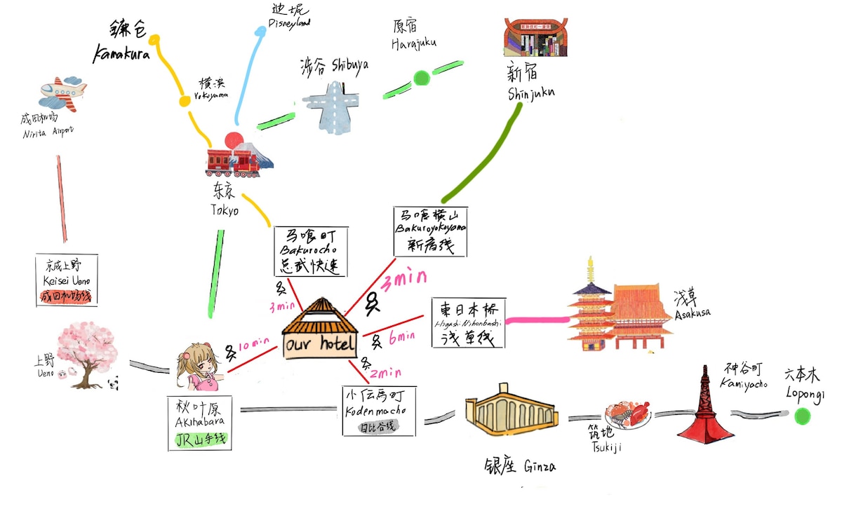 都心罕见! 地铁步行2分，东京中心超奢华三卧套房近秋叶原/东京站，4站交汇，顶级戴森吹风！最大8人