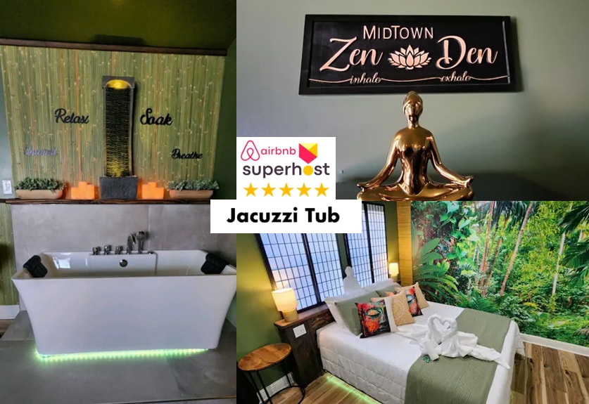 Zen Den-Jacuzzi tub, kitchenette, snacks, parking