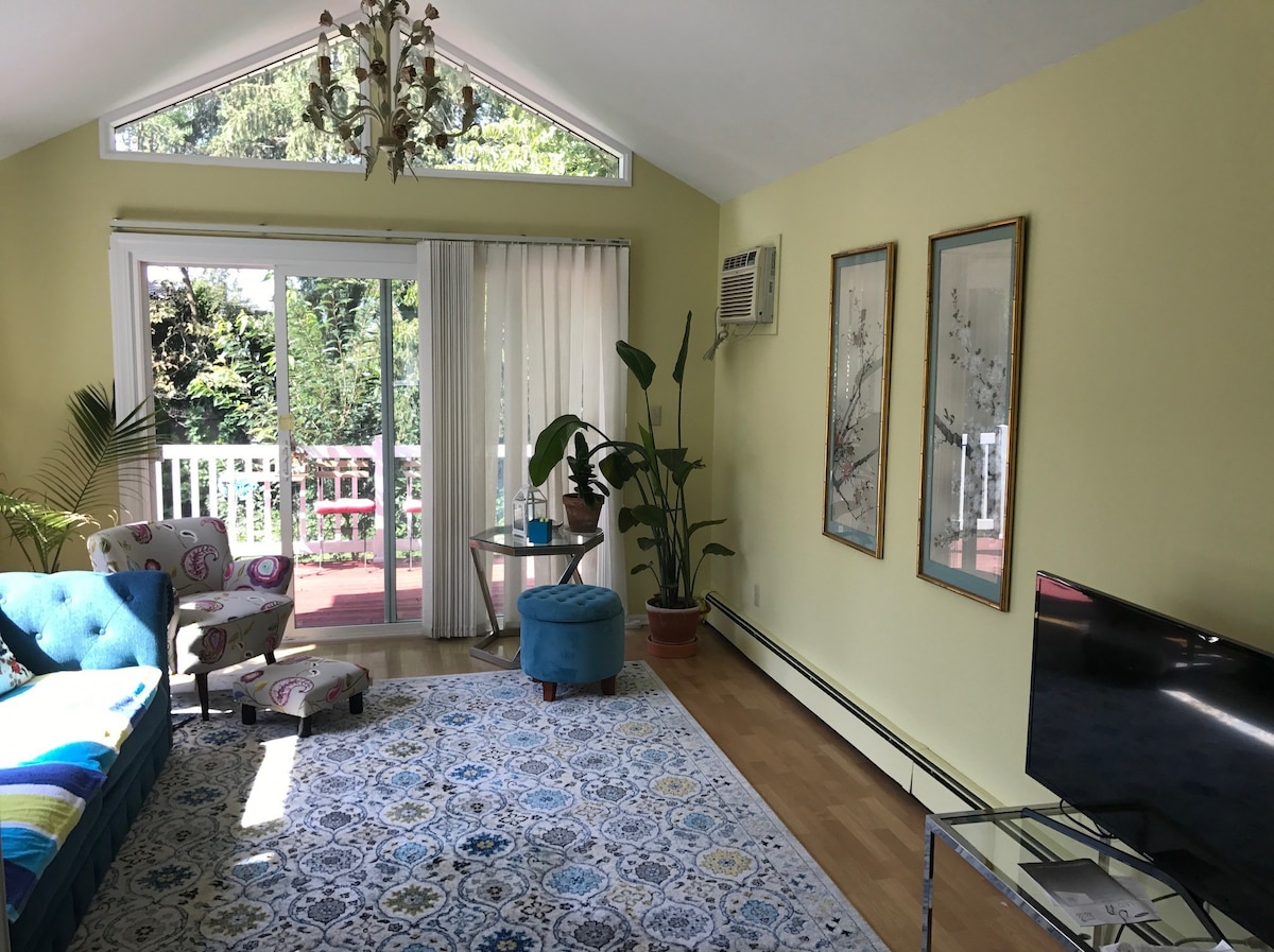 Bright and quiet room in a beautiful house.