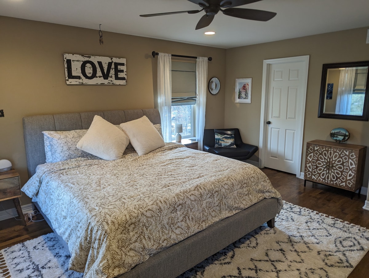 Peaceful comfy bedroom and bath