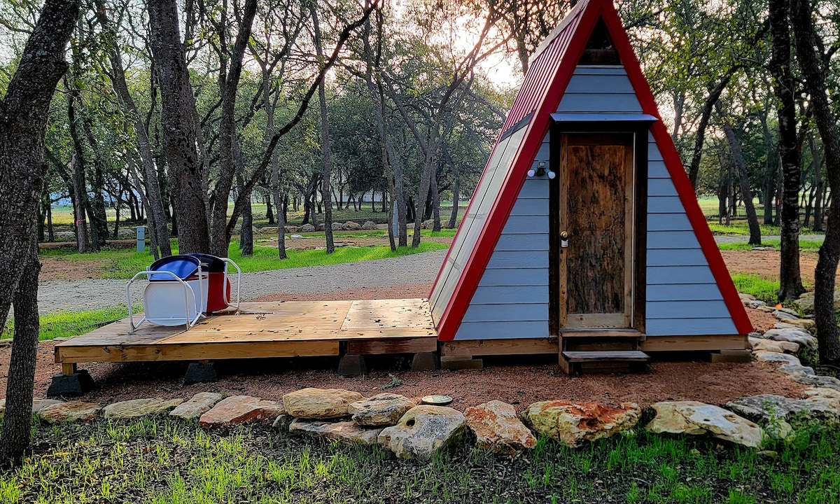 A frame cabin in the woods