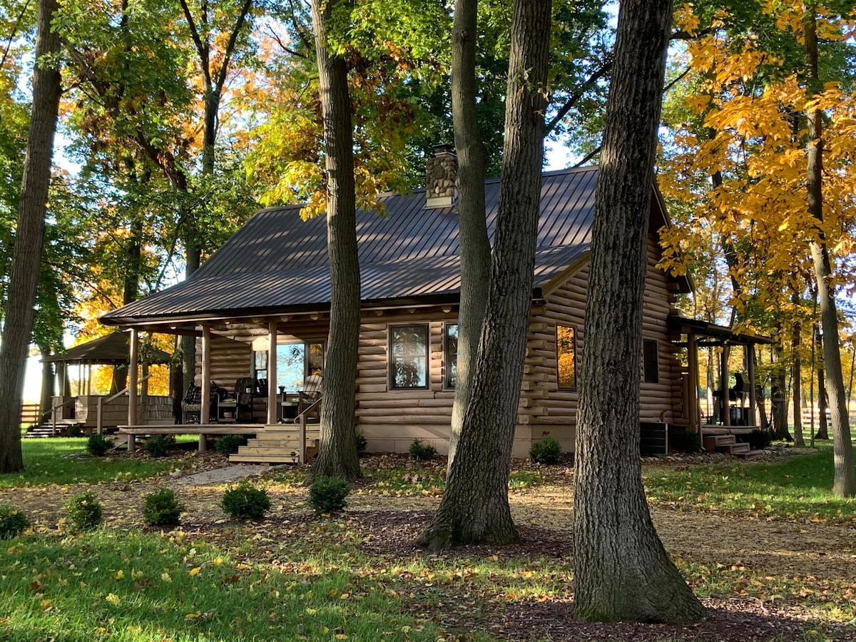 Modern Log cabin in woods, great location.