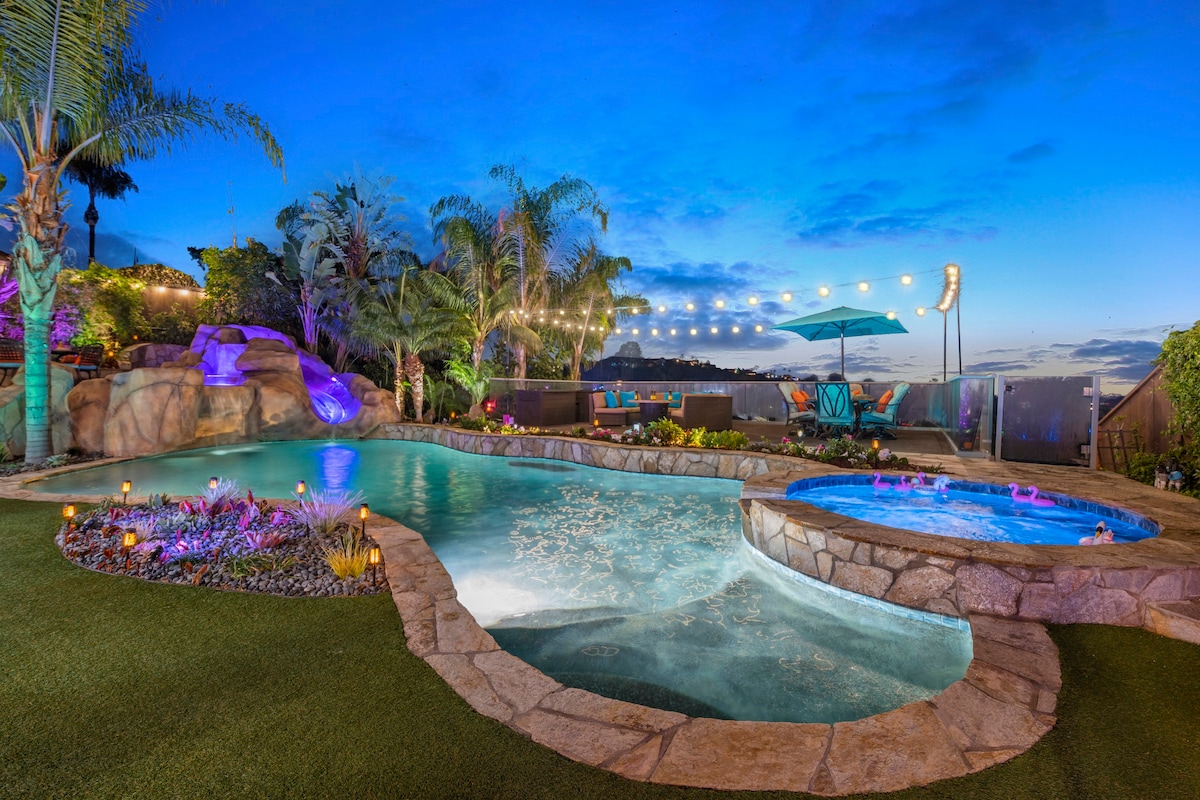 Dream Home with Pool, Water Slide, Spa & Views!