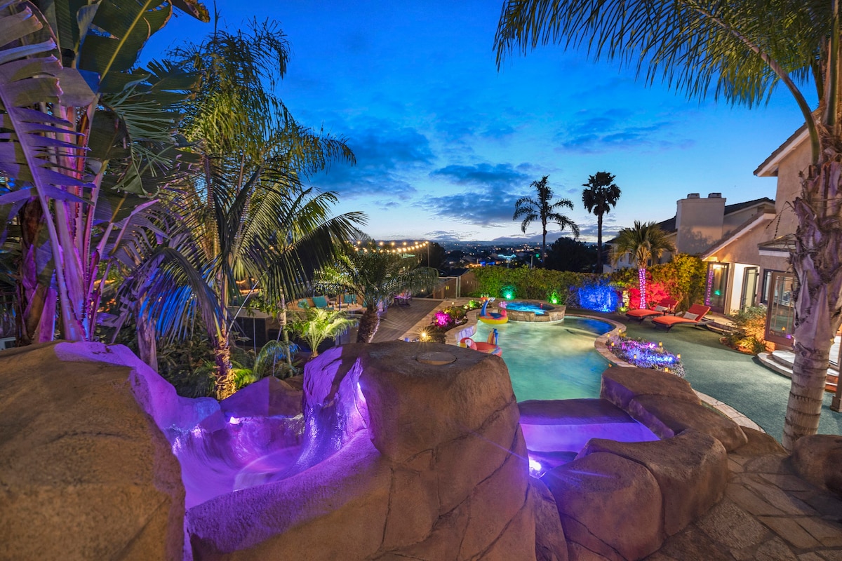 Dream Home with Pool, Water Slide, Spa & Views!