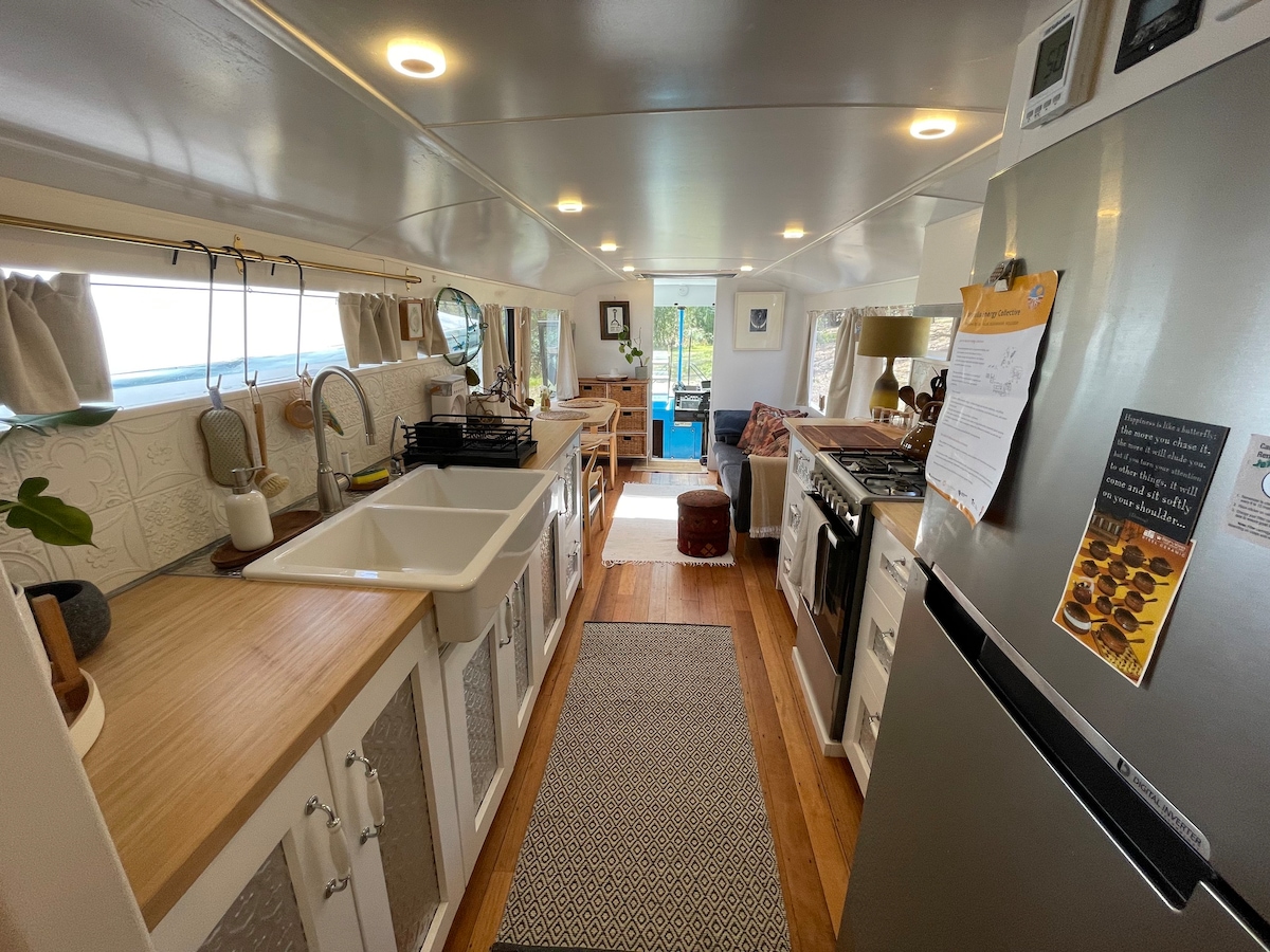 BUS Tiny Home 1980s classic with off grid elegance