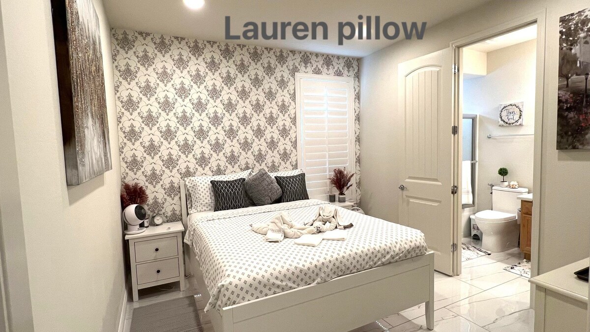 (3) silver spacious queen bed w private bathroom