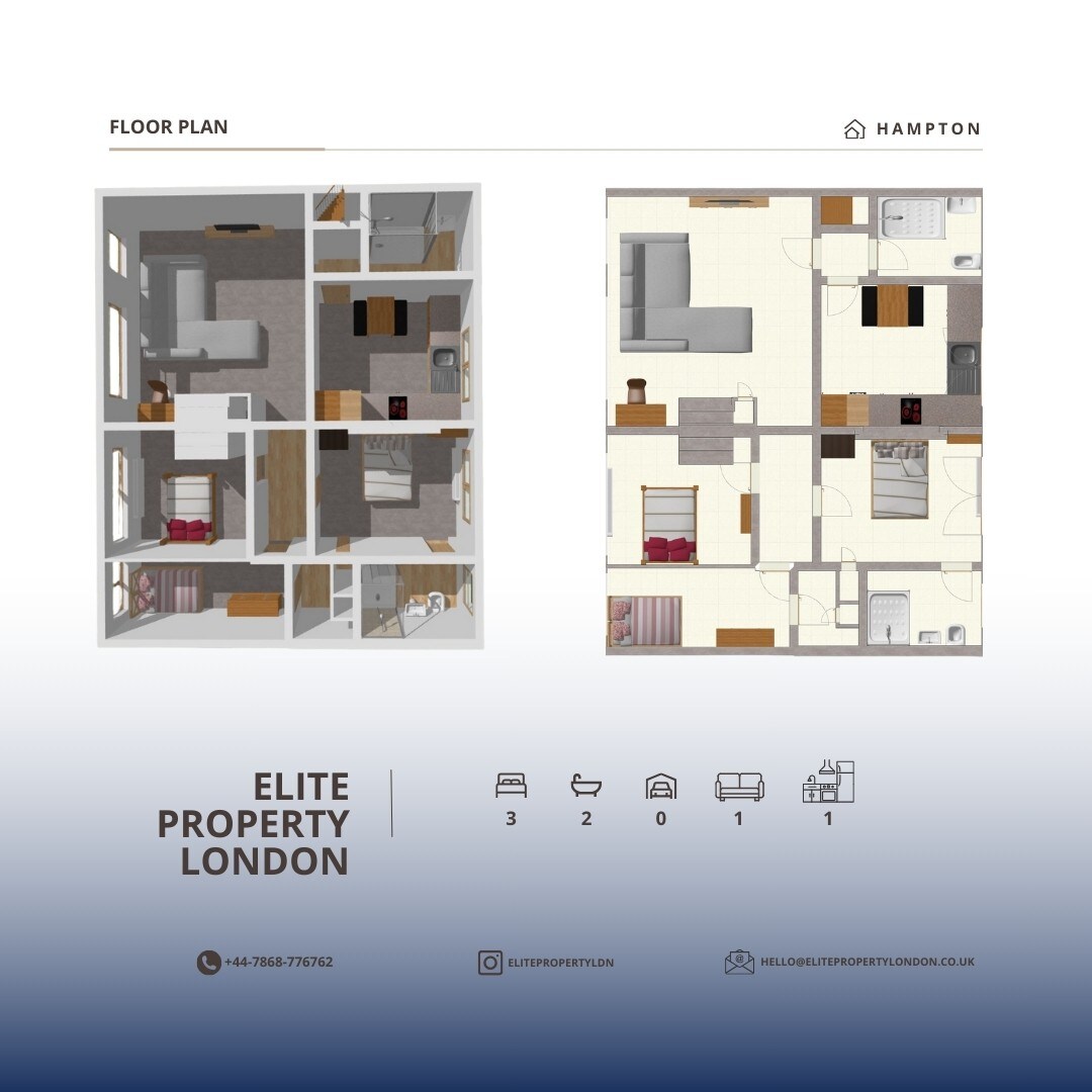 Large 3 Bed Flat in Hampton Hill with FREE parking