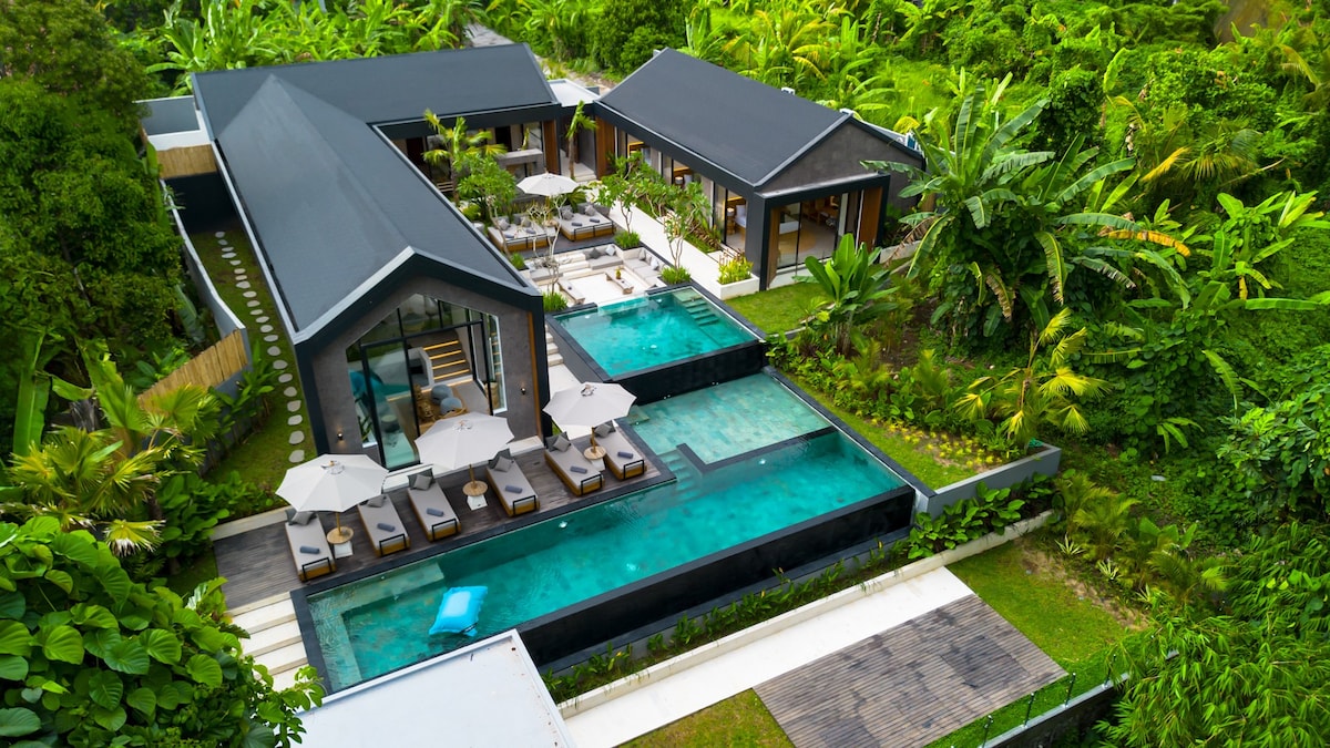 位于马斯乌布（ Mas Ubud ）的6卧室丛林天堂，带健身房无边泳池