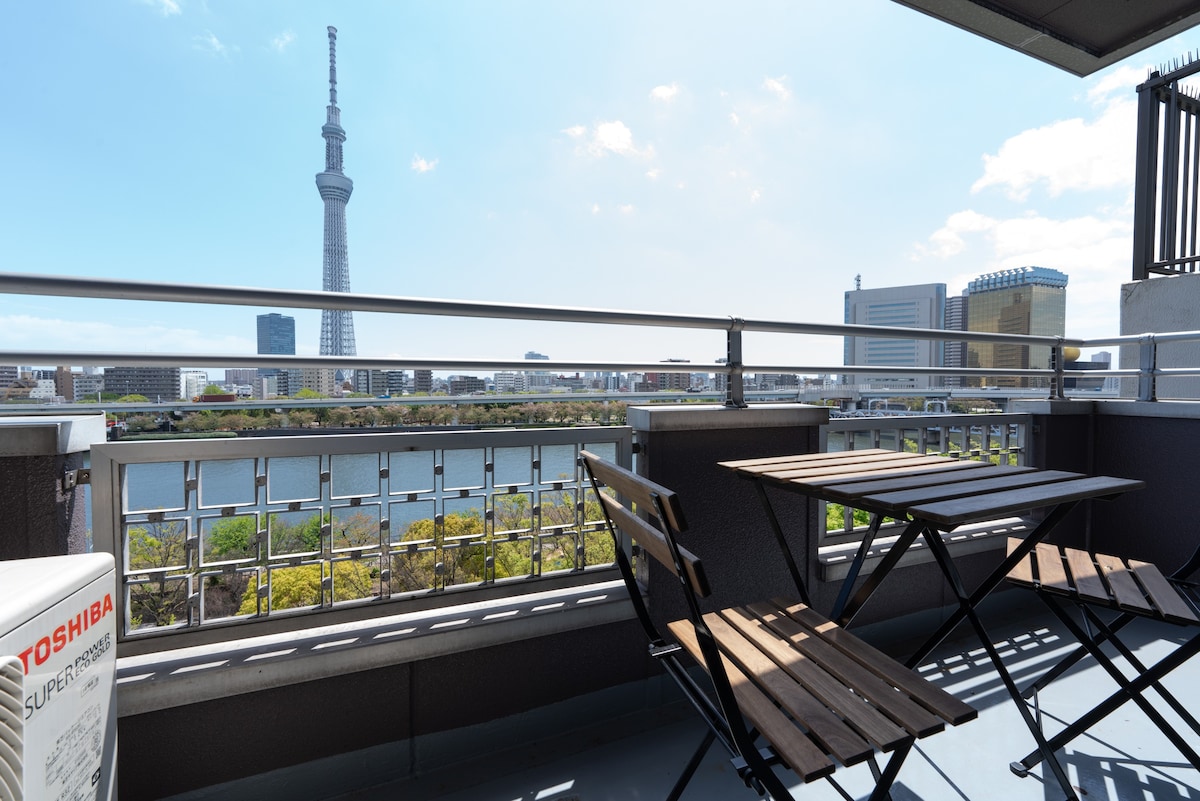 【步行到浅草站8分钟】从阳台可清楚眺望东京天空树的高楼层，整层楼出租