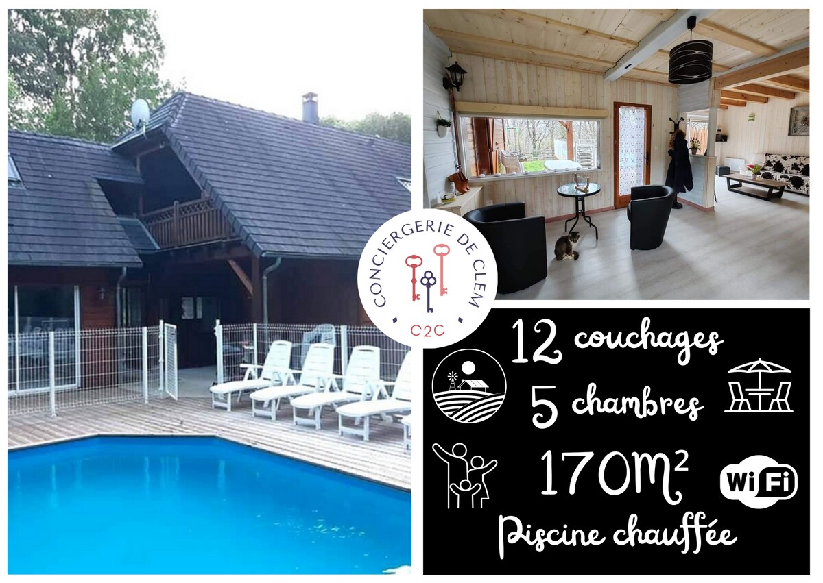 Chalet 30min d'Aurillac, piscine, jacuzzi, 5 ch