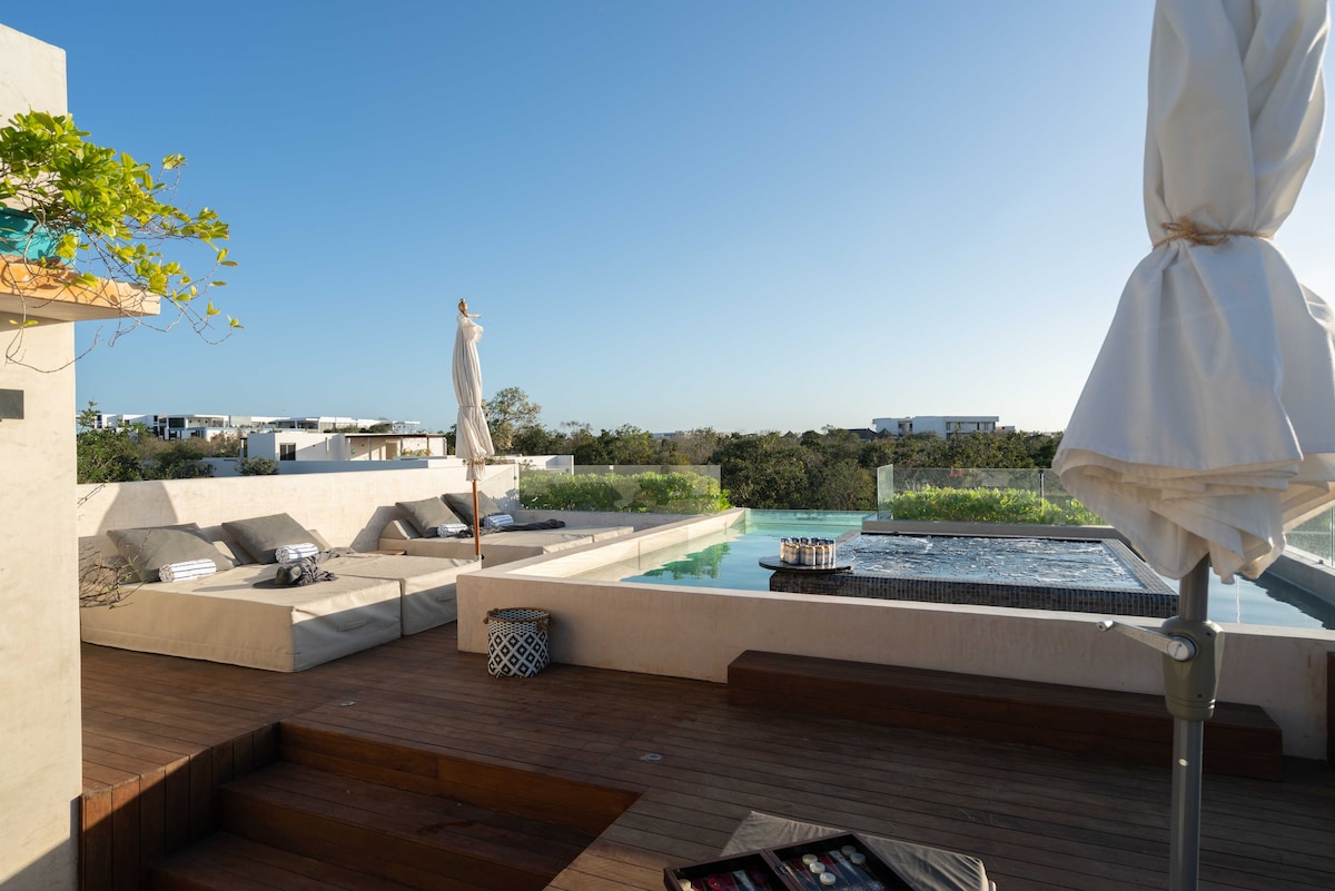 Aldea Zama的豪华别墅·热水浴缸·屋顶泳池