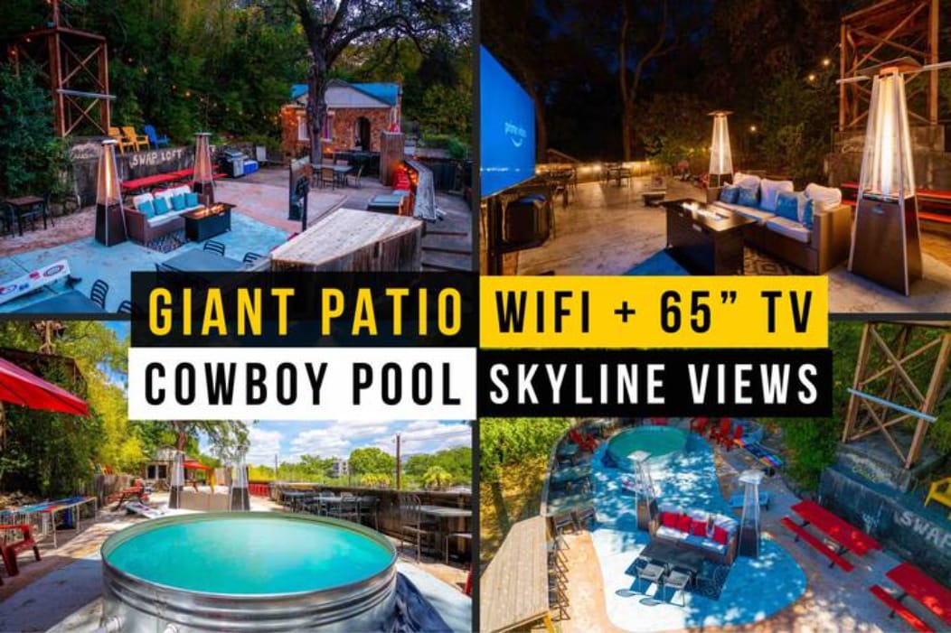 Best ATX Location + Patio w 65"TV & Cowboy Pool