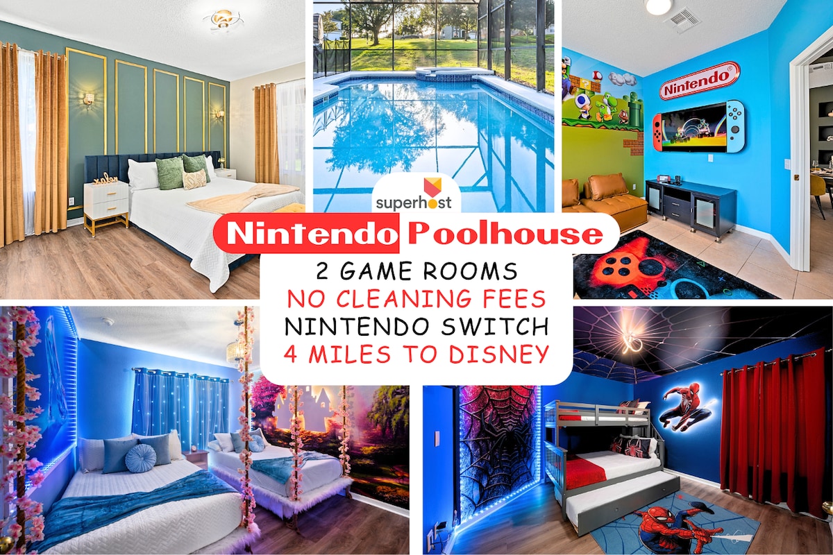 Nintendo PoolHouse|10 min to Disney|Free Cleaning