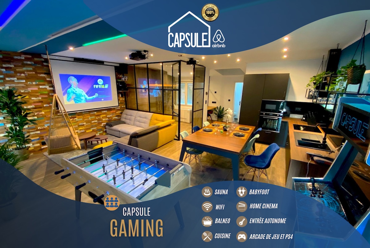 Capsule gaming*jacuzzi*sauna*arcade*projecteur