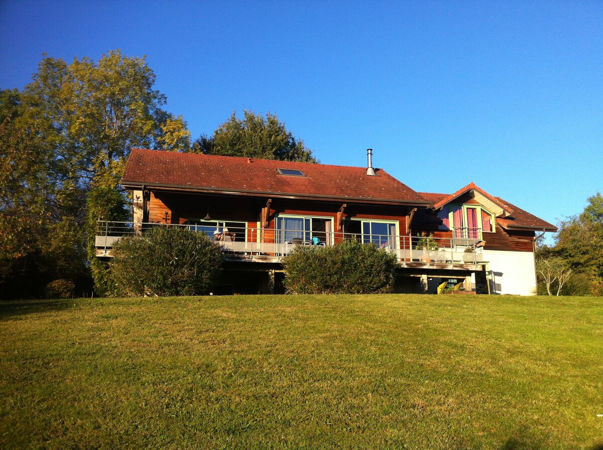 Une maison au vert avec un spa