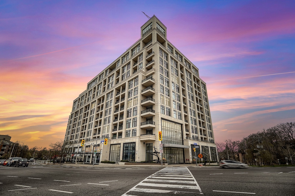 Fully equipped condo pool sauna gym beside subway