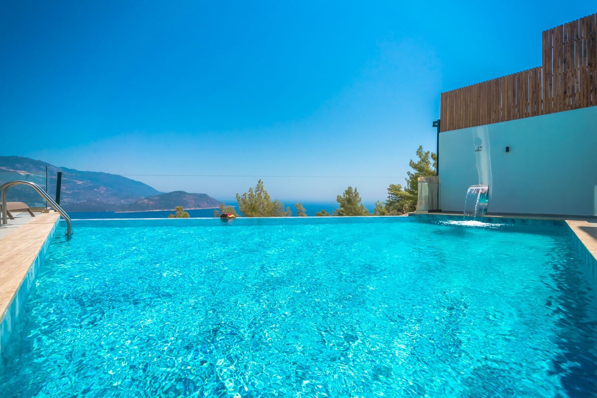 豪华别墅设有私人游泳池，可欣赏海景和热水浴缸