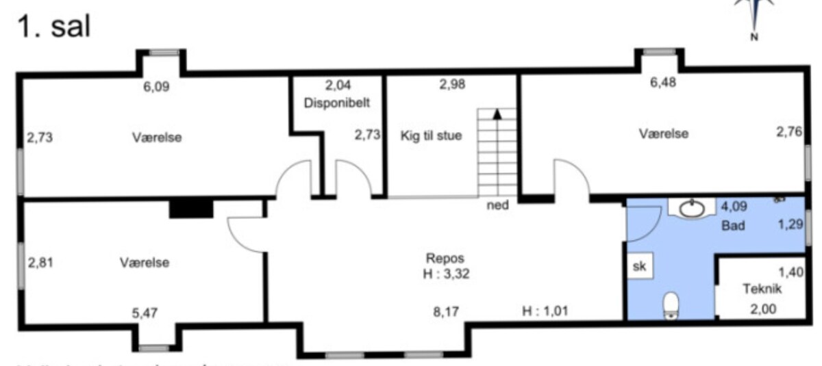 4 værelser i stort hus