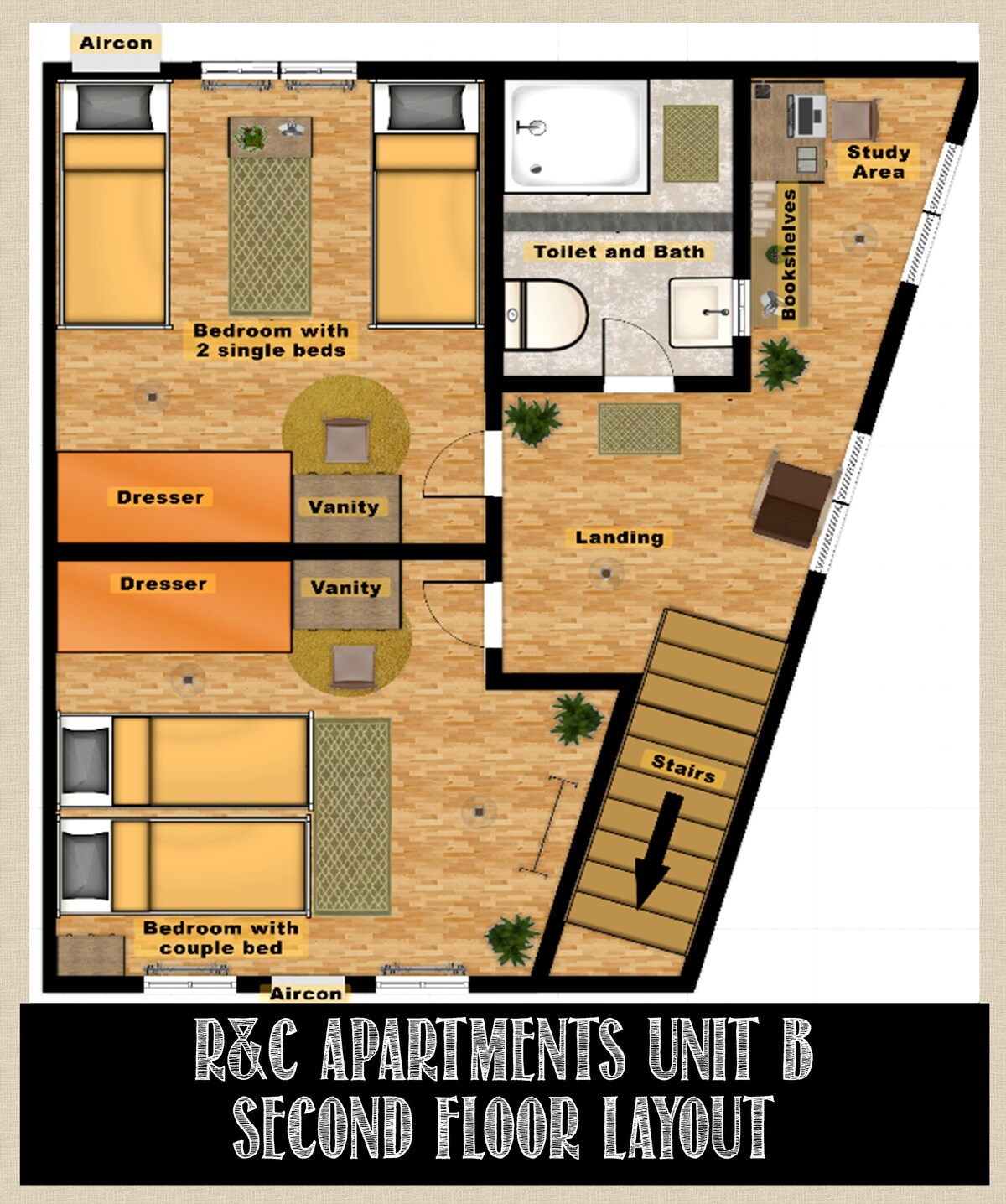 宽敞的菲律宾风格双层公寓2卧2卫单元
