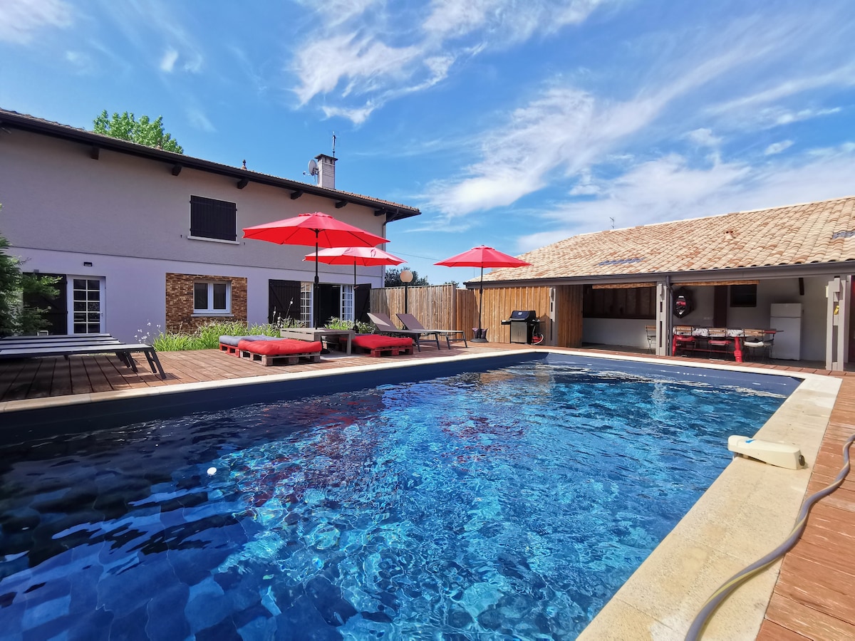 Lège-Bourg : Maison typique landaise avec piscine