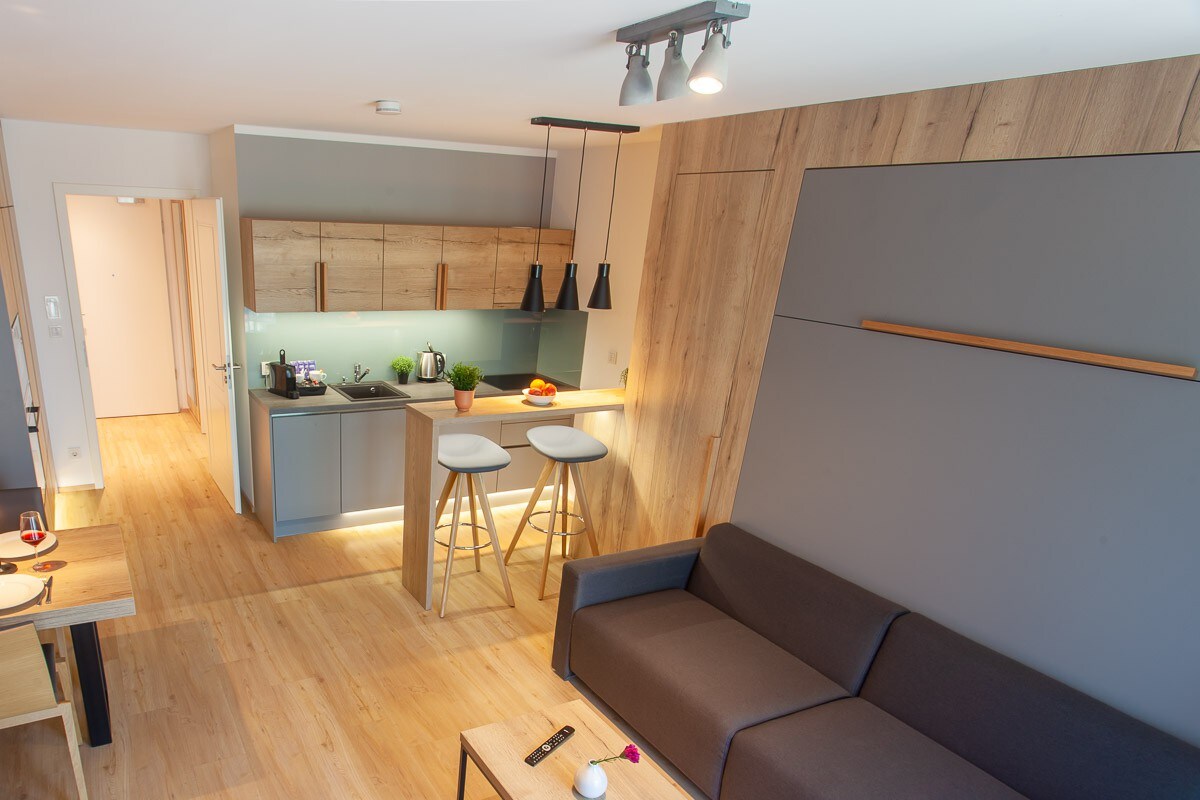 1室公寓全新，轻便，现代化，位于市中心| 208