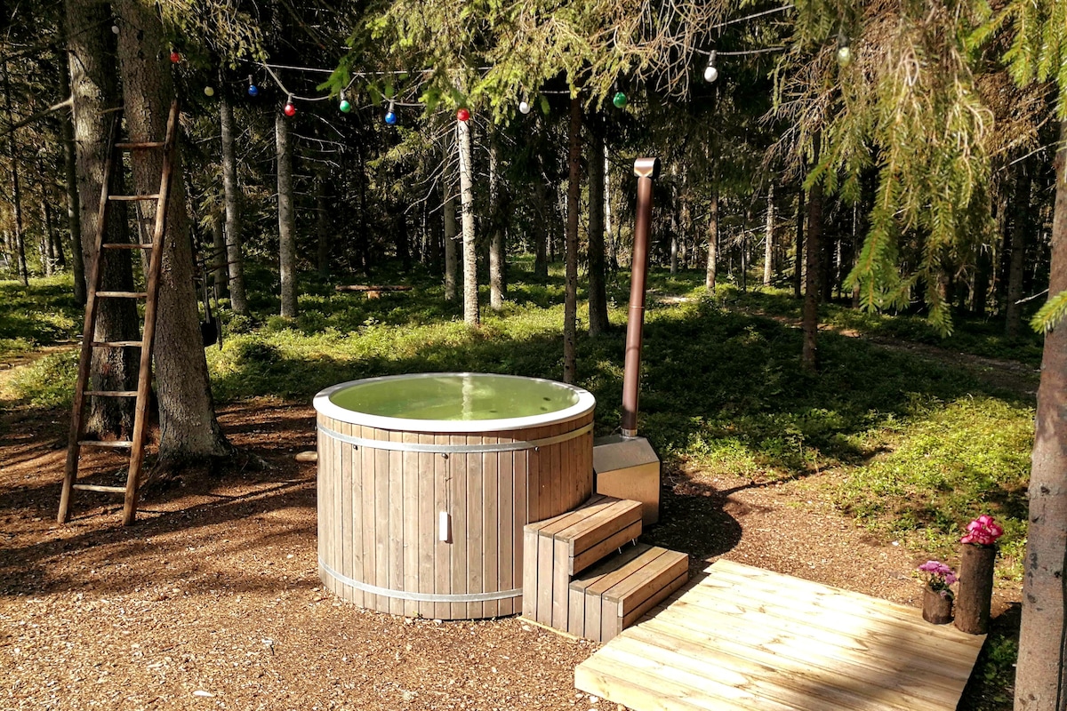 带桑拿浴和热水浴缸的私人森林房屋