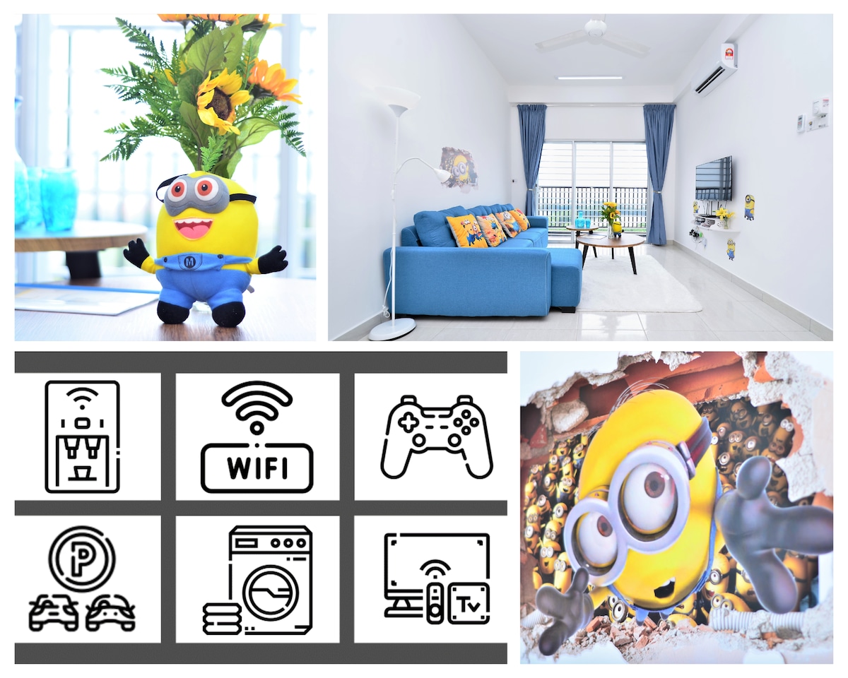 Minions Homestay_Near KLIA _4R2B_WiFi + TV Box