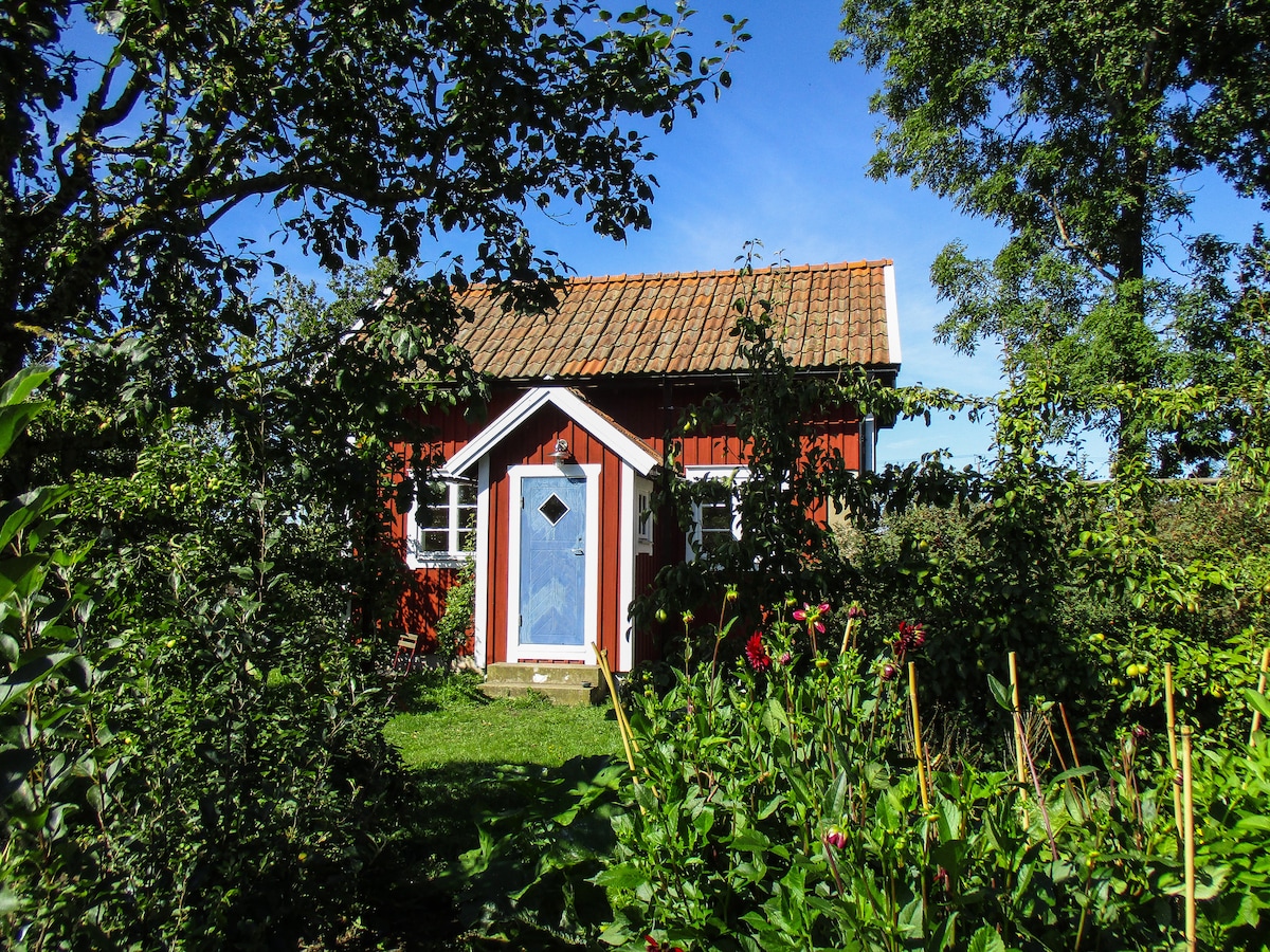 Stuga i lugnt läge i vacker trädgård i Vickleby.