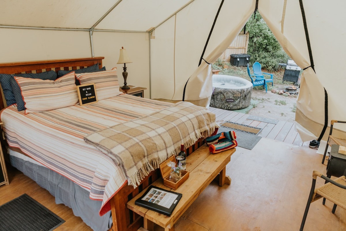 家庭露营布置|溪流|标准双人床+双层床