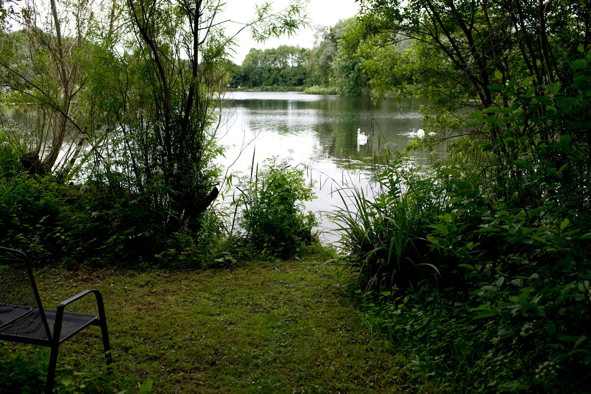 Log cabin in private woodland with lake