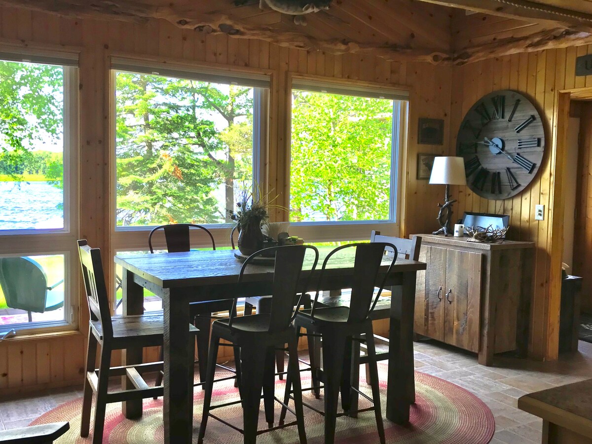 Beautiful lakeside cabin with knotty pine interior