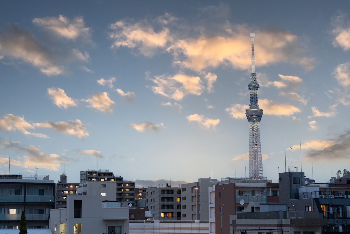 【Skytree View Studio/最多可容纳 4人, 5楼】从森下站步行5分钟，带有阁楼