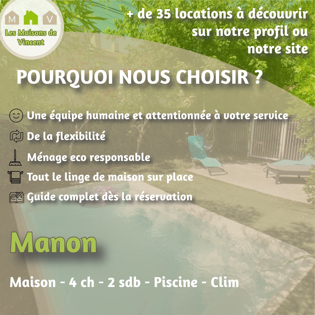Manon -带泳池和全套游戏的房子
