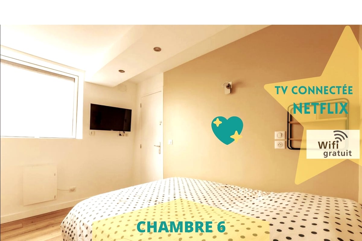 CHAMBRE 6 ❤️ COLIVING ❤️LOOS LES LILLE⭐️电视NETFLIX ⭐️