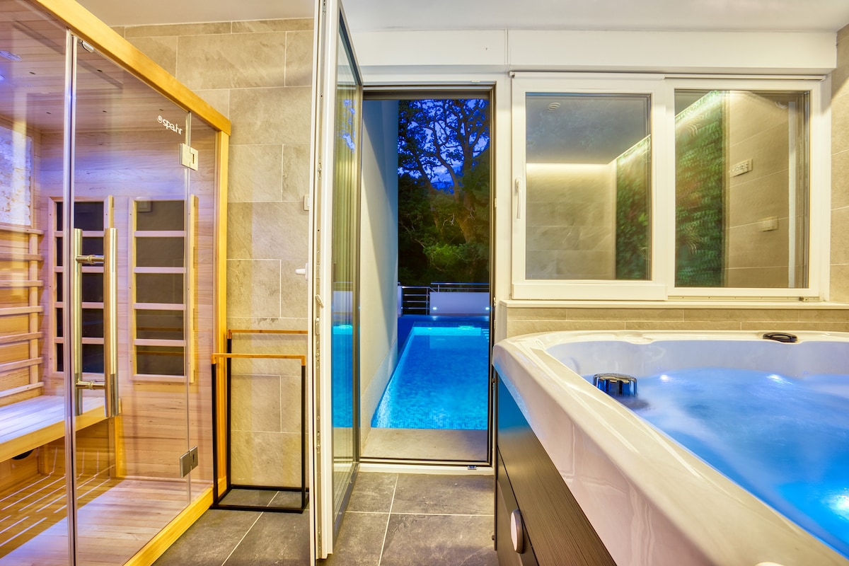 VIP豪华别墅，私人加热泳池和按摩浴缸